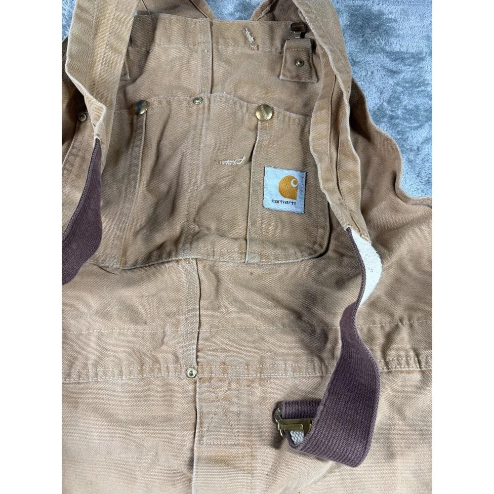 Carhartt Bib Overalls‎ Mens 42x31 Tan Duck Double Knee Distressed_4